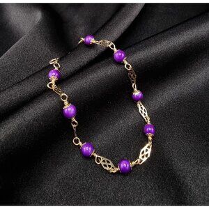 Vintage 1980s-90s 14K Gold Filled Bracelet With Purple Resin Beads